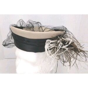 VtG Original 40s Glenover Henry Pollak NY Cream Wool Womens Church Hat Feathers